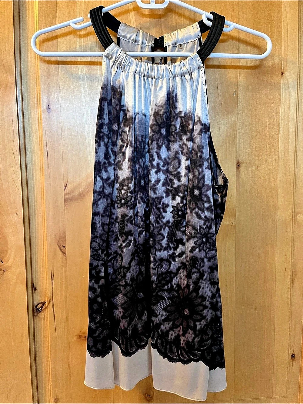 Elie Tahari Floral Tank in Black & Grey